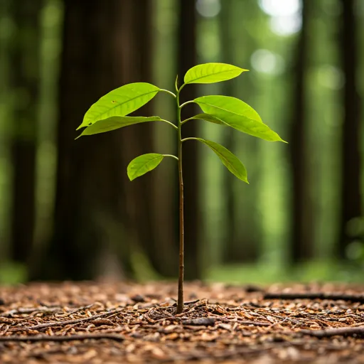 A young strong tree growing in a forest clearing representing growth and stability